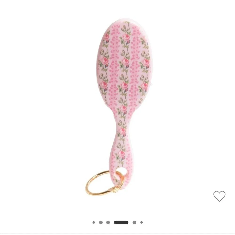 LoveShackFancy pink floral hair accessories bundle: Mini brush keychain Comb